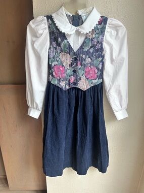 Vintage tapestry vest corduroy skirt girl’s dress Size 7
